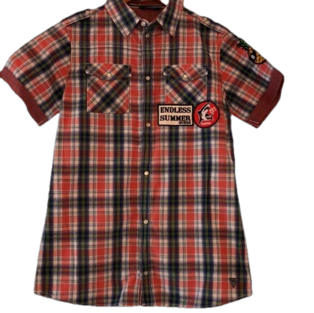 GUESS NWT (14) Boys short sleeve shirt red and blue ..